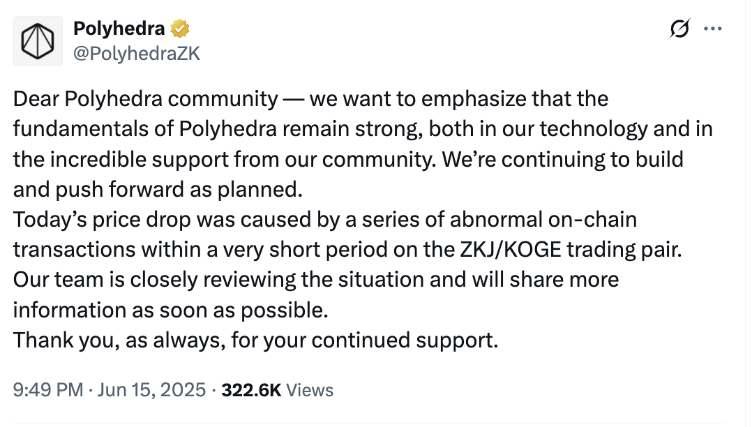 What Is Polyhedra Network (ZKJ)? Whale Sell-Offs, Liquidity Woes, and a 90% Drop Explained