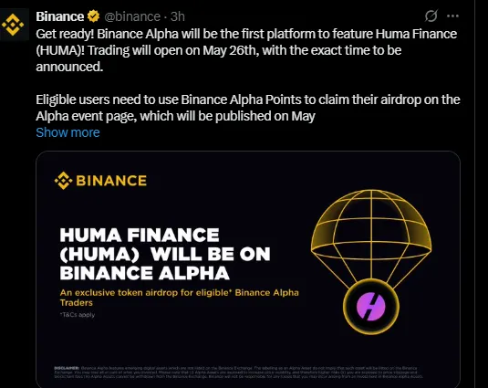 What Will Be The Listing Price of HUMA Finance on Binance Alpha?