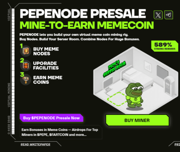 BitMine Bags 70K ETH As PEPENODE Mining Meme Coin Nears .2M in Viral Presale