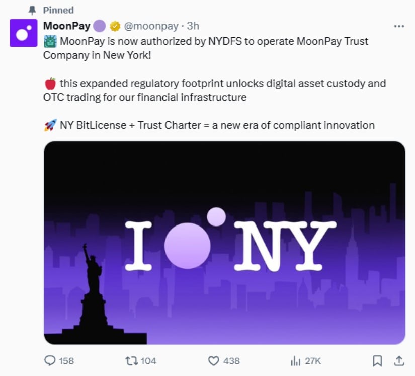 MoonPay Secures New York Trust Charter, Joins Elite Crypto Companies with Dual Licenses