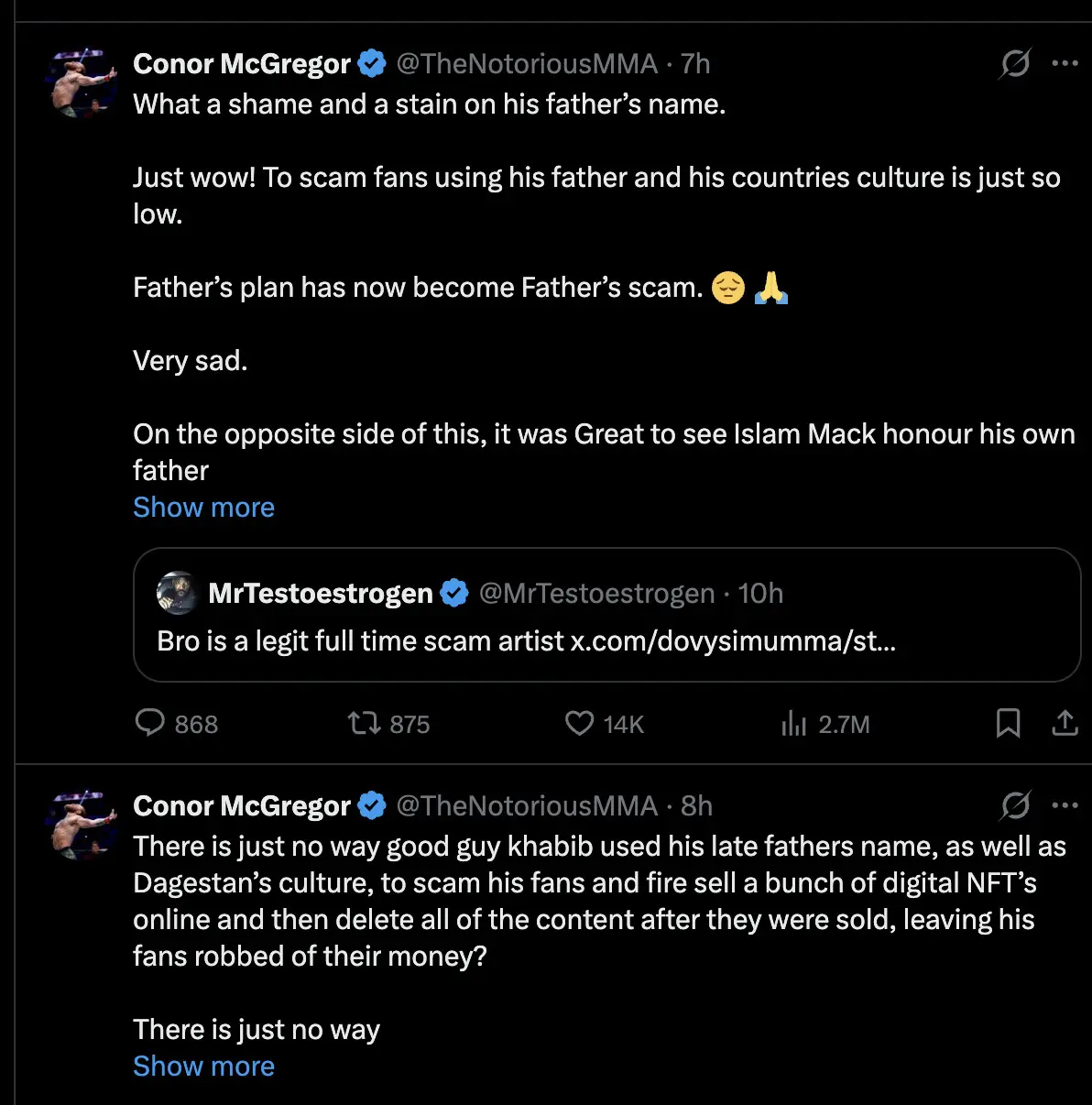 McGregor slams Khabib’s .4M NFT drop as a “Scam” McGregor slams Khabib’s .4M NFT drop as a “Scam”