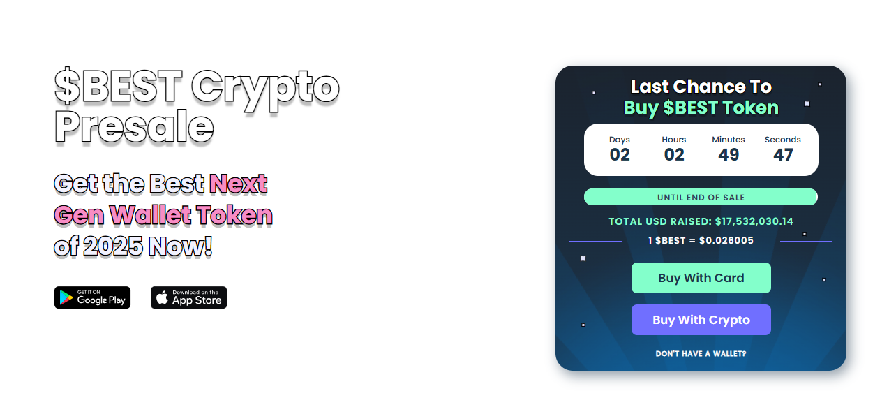 Best Crypto to Buy Now? $BEST Wallet Token Presale Hits .5M with Hours Left