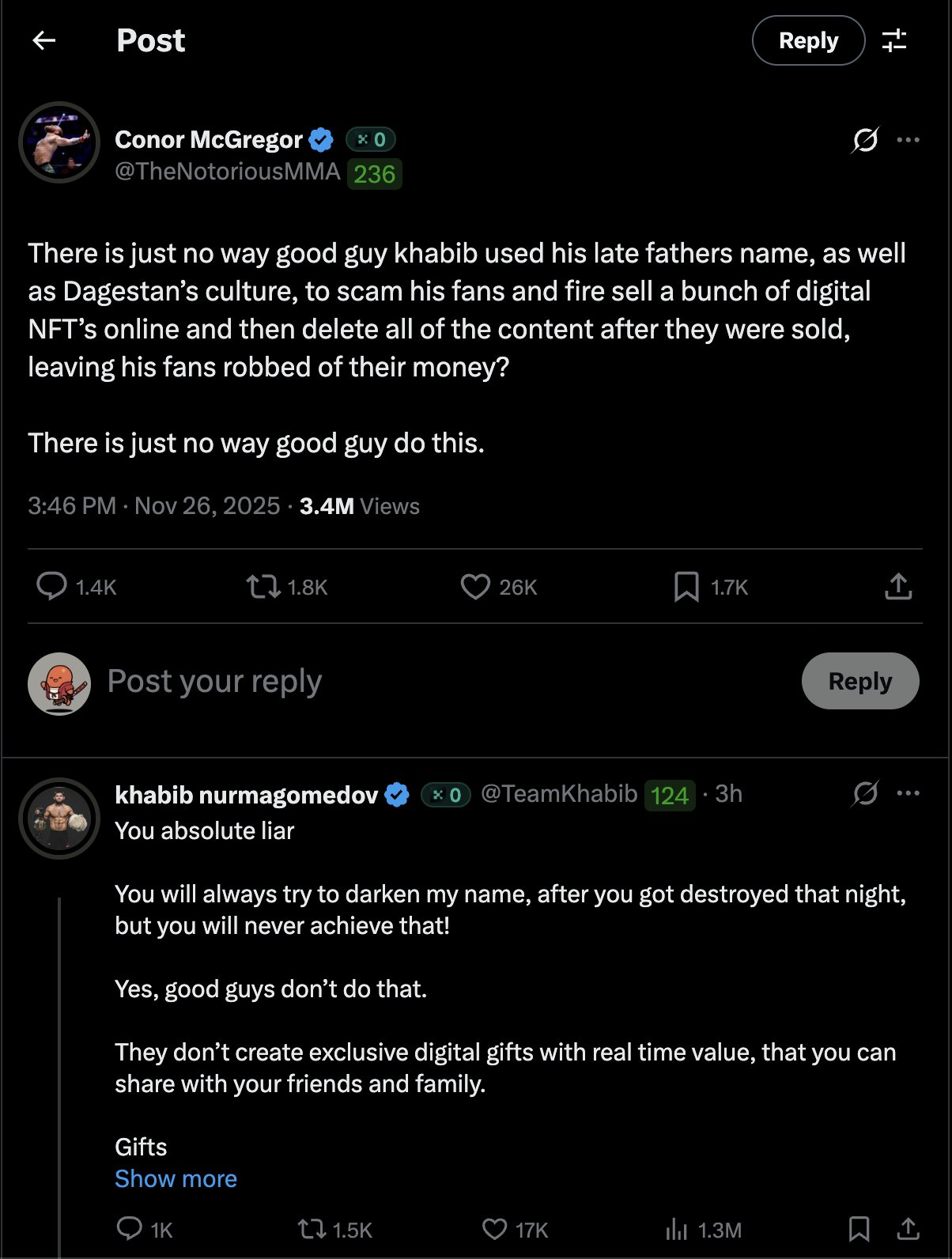 Conor McGregor and Khabib’s UFC Rivalry Erupts Again After NFT ‘Scam’ Accusation