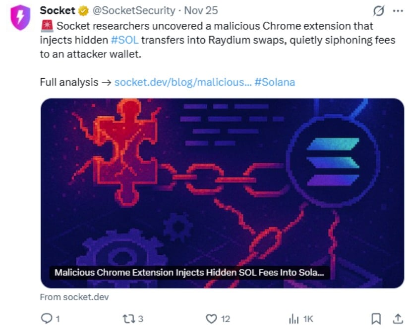 Malicious Chrome Extension Secretly Steals From Solana Traders