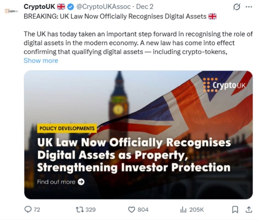 UK Makes History: Cryptocurrency Now Officially Recognized as Legal Property