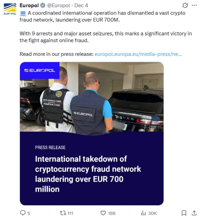 European Authorities Dismantle €700 Million Cryptocurrency Fraud Network European Authorities Dismantle €700 Million Cryptocurrency Fraud Network