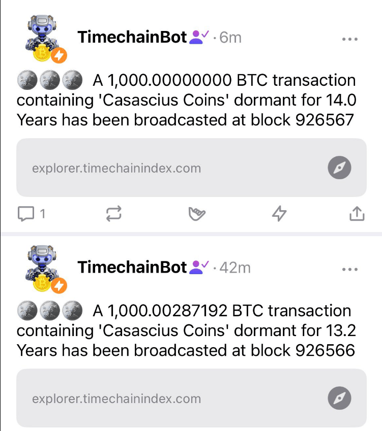 Massive Bitcoin Awakening: 2 Physical Coins Unlock 9 Million After 13 Years