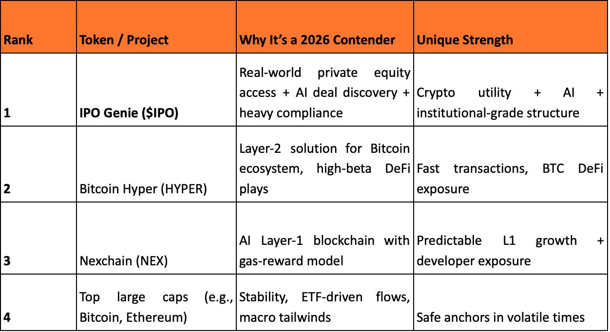 Top 2000× Crypto Picks for 2026 - Why IPO Genie ($IPO) Is the Standout
