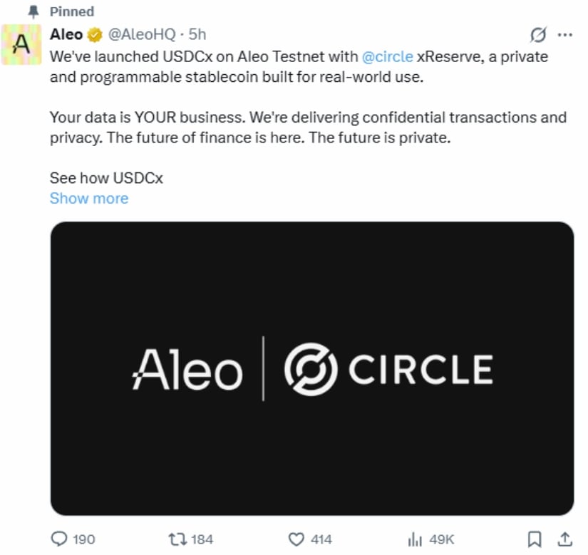 Circle Announces Privacy-First USDCx Stablecoin for Aleo Network