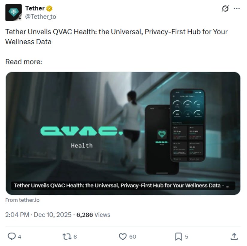 Tether Launches Privacy-First Health App as AI Investment Strategy Accelerates
