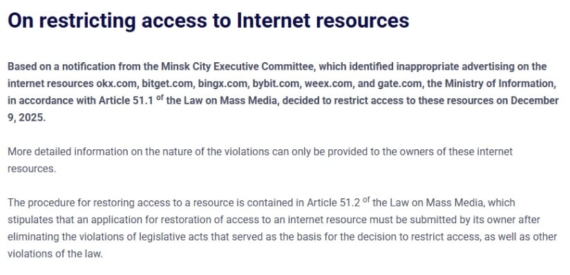 Belarus Blocks Major Crypto Exchanges as Russia Signals Policy Shift