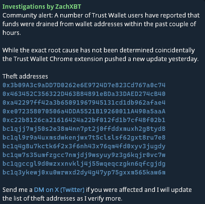 ZachXBT Sounds Alarm as Trust Wallet Users Report Fund Drains