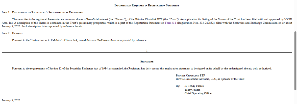 SEC approves Bitwise’s spot Chainlink ETF for listing on NYSE Arca