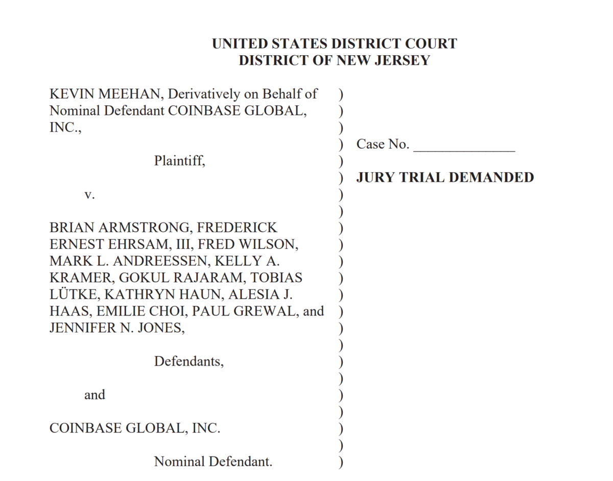 Coinbase Executives Sued by Shareholder Over Alleged Compliance Failures