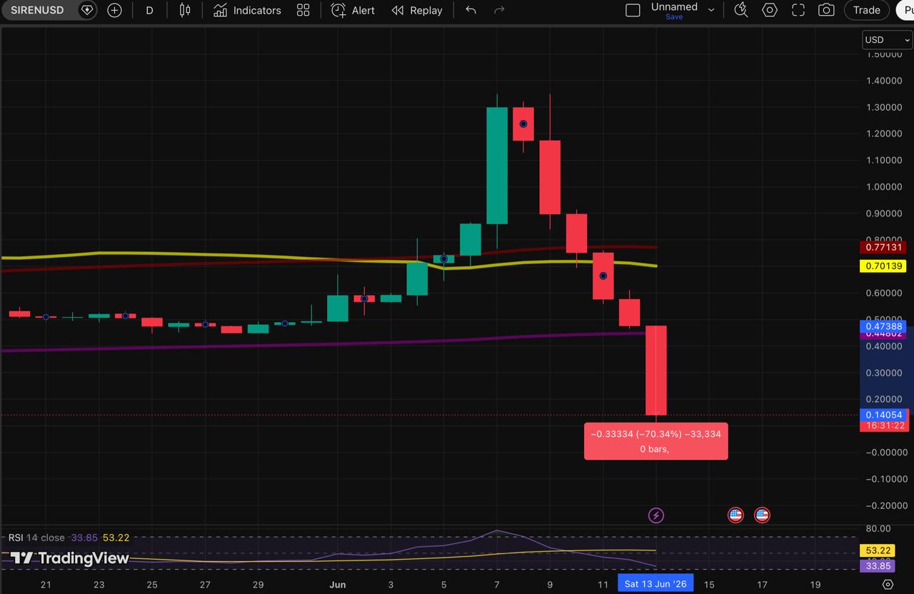 SIREN Drops 70% as Whale Wallets Sell Concentrated Supply